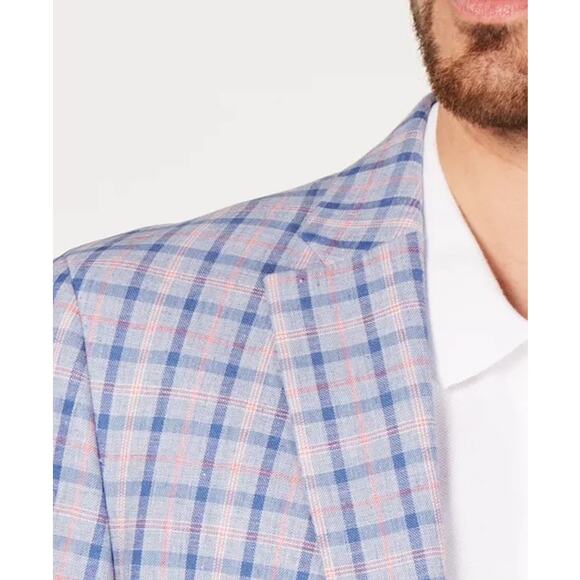 Tommy Hilfiger Men's Modern-Fit Blue & Pink Checked Sport Coat • Men’s 44L - Picture 3 of 16
